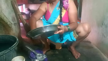 Sultry Indian Aunty Gets Messy While Washing Dishes