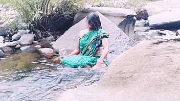 Sizzling Village Aunty Bathes Naked Under The Waterfall, Moaning Dirty Telugu Whispers.
