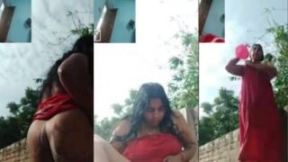 Desi Bhabhi’s Wild Outdoor Bath: Getting Soaped Up For A Steamy Video Call